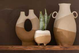 Vase Organisch Keramik Beige/Hell