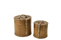 Set De 2 Coffre Rond Bois Beige