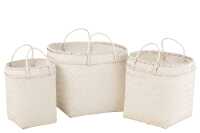 Set 3 Cesti Quadrati Rattan Bianco