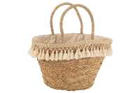 Strandtasche Quasten Weiß Rattan