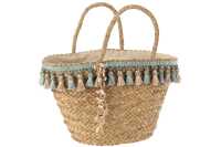 Strandtas Kwastjes Blauw/Beige