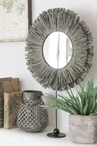 Mirror On Foot Round Reed Raffia