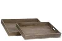 Set 2 Tray Wd Grey W  71X51X8Cm