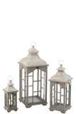 Set Of 3 Lanterns Spruce Wood Grey