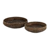 Set Of 2 Dishes Round Rattan Black