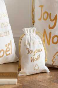 Sac Noel Francais Velours Blanc/Or