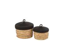 Set Of 2 Baskets+Lid Round