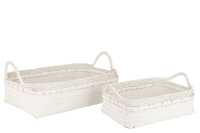 Set Of 2 Trays Bamboo White