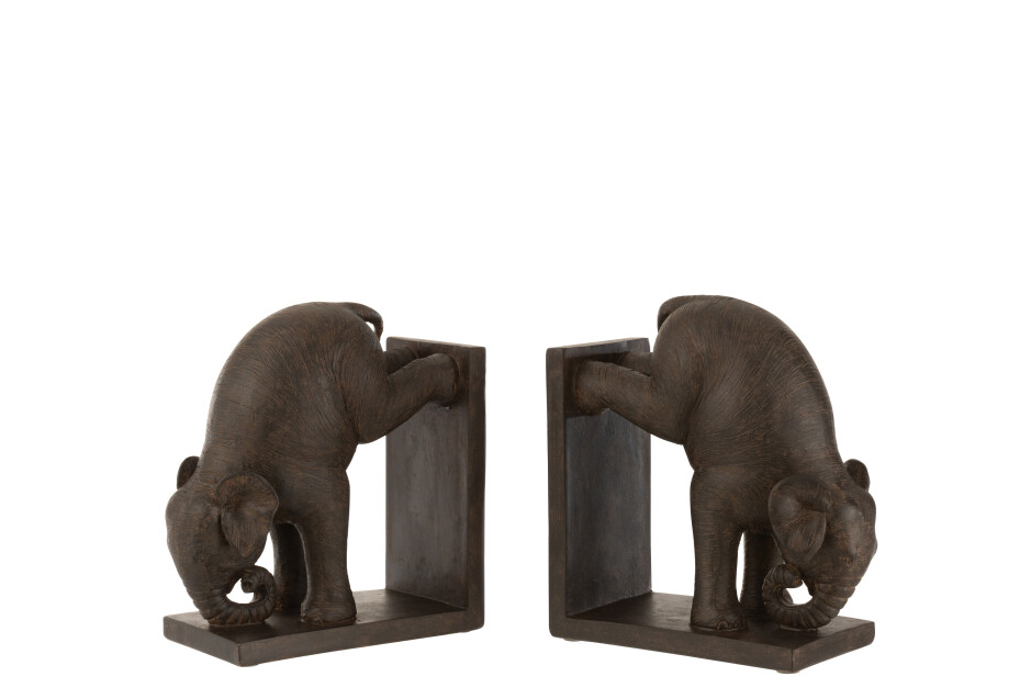 Serre-livres éléphants en polyrésine marron H42