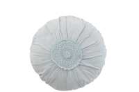 Coussin Rond Dentelles Coton Bleu