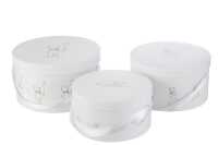 Set Of 3 Boxes Bear Round White