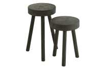 Set Of 2 Stools Paulownia Wood