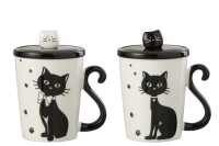 Taza Impreso Gato+Tapa+Cuchara