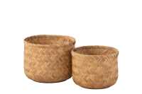 Set Of Two Basket Bamboo Natural