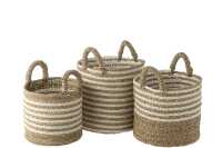 Set Of 3 Baskets Striped Raffia