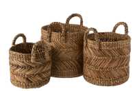 Set Of 3 Baskets Braided Raffia