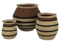 Set Of 3 Baskets Round Striped