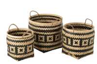 Set 3 Paniers Motifs Anses Bambou