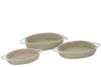 Set Of 3 Basket Oval Handles Straw