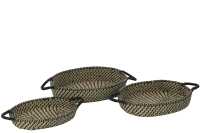 Set Of 3 Basket Oval Handles Straw