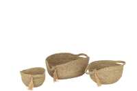 Set Of 3 Basket Round With Handle+