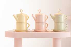 Tea Pot And Tea Cup Ceramic Pink