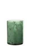 Photophore Fleurs Verre Mat Vert