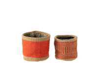 Set Of 2 Basket Round+Band Jute