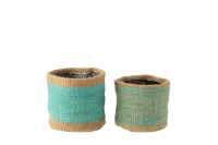 Set Of 2 Basket Round+Band Jute