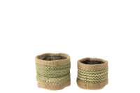 Set Of 2 Basket Round+Band Jute