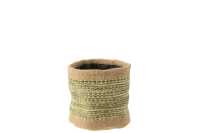 Mand Rond+Band Jute Naturel/Groen