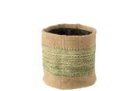 Mand Rond+Band Jute Naturel/Groen