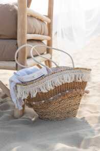 Strandtasche Rattan Quasten Jute