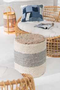 Pouf Cylinder Stripe Wool Mix