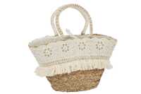 Sac De Plage Fleurs+Franges Jonc