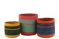 Set Of 3 Basket Round+Stripes