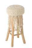 Barstoel Franjes Hout/Macrame Wit