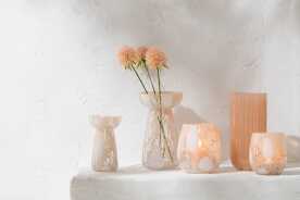 Vase High Wires Glass Beige/White