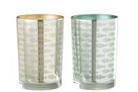 Windlicht Fische Glas Beige/Blau