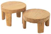 Set Of 2 Table Round Teak Wood