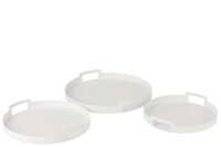 Set Of 3 Trays Round Metal White 