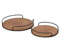 Set Of 2 Trays Round Mdf/Iron