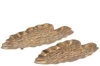 Set Of 2 Trays Leafs Metal Gold