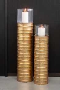 Candle Holder Pillar Metal/Glass