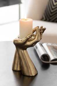 Candle Holder Palms Resin Gold