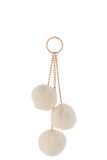 Porte-Clefs 3 Boules Textile Creme