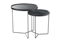 Set Of 2 Side Table Round Wood