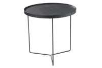 Side Table Round Wood Metal Dark