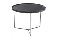 Side Table Round Wood Metal Dark