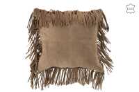 Coussin Franges Carre Cuir Beige